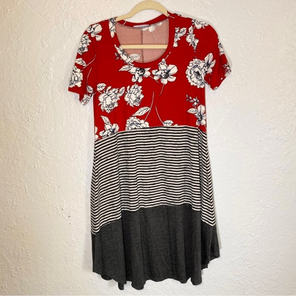 Chic Red Floral and Striped Mini Dress